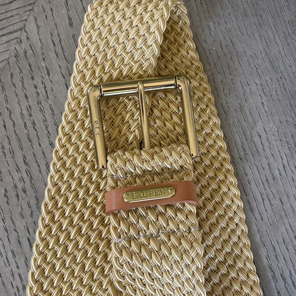 LAUREN RALPH LAUREN Leather Trim Braided Gold Tone Buckle Belt-M